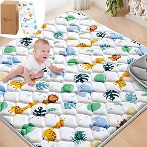 PLUUSHUU Baby Play Mats for Floor, 47x47 Playpen Mat for Babies, Extra Thicker & Soft Floor Crawling Mat, Foldable Non-Slip Playmat Cushioned for Infants Toddlers, Cute Animal Design