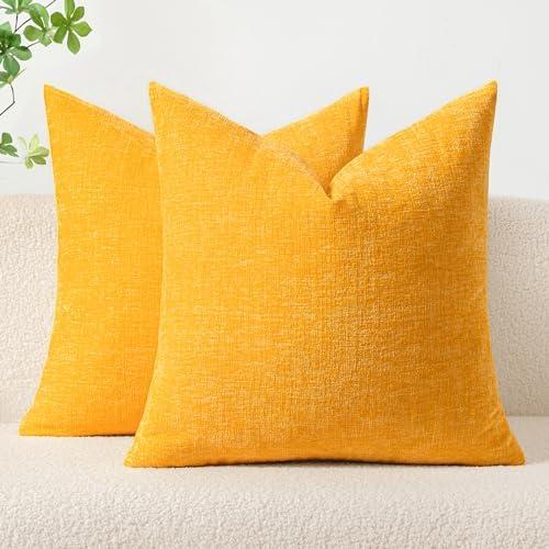 MIULEE Pack of 2 Couch Throw Pillow Covers 22x22 Inch Soft Goose Yellow Chenille Pillow Covers for Sofa Living Room Spring Home Decor Couch Solid Dyed Cases