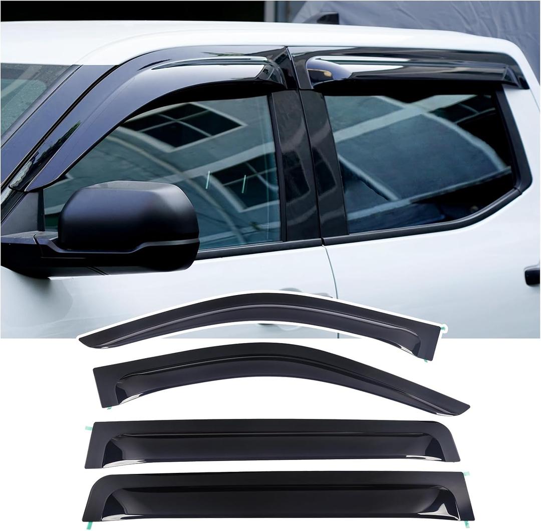 Large Rain Guards Window Visors for 2022-2026 Toyota Tundra CrewMax Cab Outside-Mount Wind Vent Deflector Truck Accessories Dark Smoke 4-Piece Set with Thicker