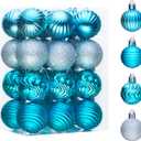 24ct 1.57" Small Mini Little Christmas Ball Ornaments Set for Tree Decorations, Blue Silver Winter Wonderland Shatterproof Plastic Xmas Balls Decor Hanging Ornament Bulk for Holiday Birthday Party