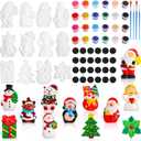 Soaoo 24 Set Christmas Ceramics to Paint DIY Painting Kit, 24 Pcs Unpainted Christmas Ceramic Crafts with 50 Magnets, 2 Sets 12 Color Paints and 4 Brushes Design and Paint Your Own