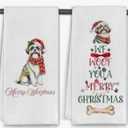 Elefeltclave Winter Christmas Shih Tzu Dog Kitchen Towels, Shih Tzu Gifts Dish Tea Towels for Kitchen Decor, Dog Lover Mom Owner Gifts Decorative Hand Towel for Bathroom, 16x24 Inch Set of 2