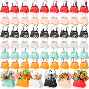Ctosree 60 Pcs Flower Gift Bags Portable Floral Paper Bouquet Bags Flower Box for Arrangements with Handle Florist Supplies for Graduation Wedding Bridal Shower Women Student Teacher