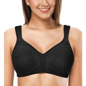 ZeroBound Women's Minimizer Bras Comfort Cushion Strap Wirefree Full Coverage Large Bust Non-Padded Bra (36H, Black-leopard)