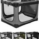 Veraste 30" L x 21" W x 21" H Collapsible Travel Dog Crate, Portable Soft Dog Kennel for Medium Dogs up to 45 lbs, 4-Door Foldable Travel Crate with Durable Mesh & Storage Bag, Grey