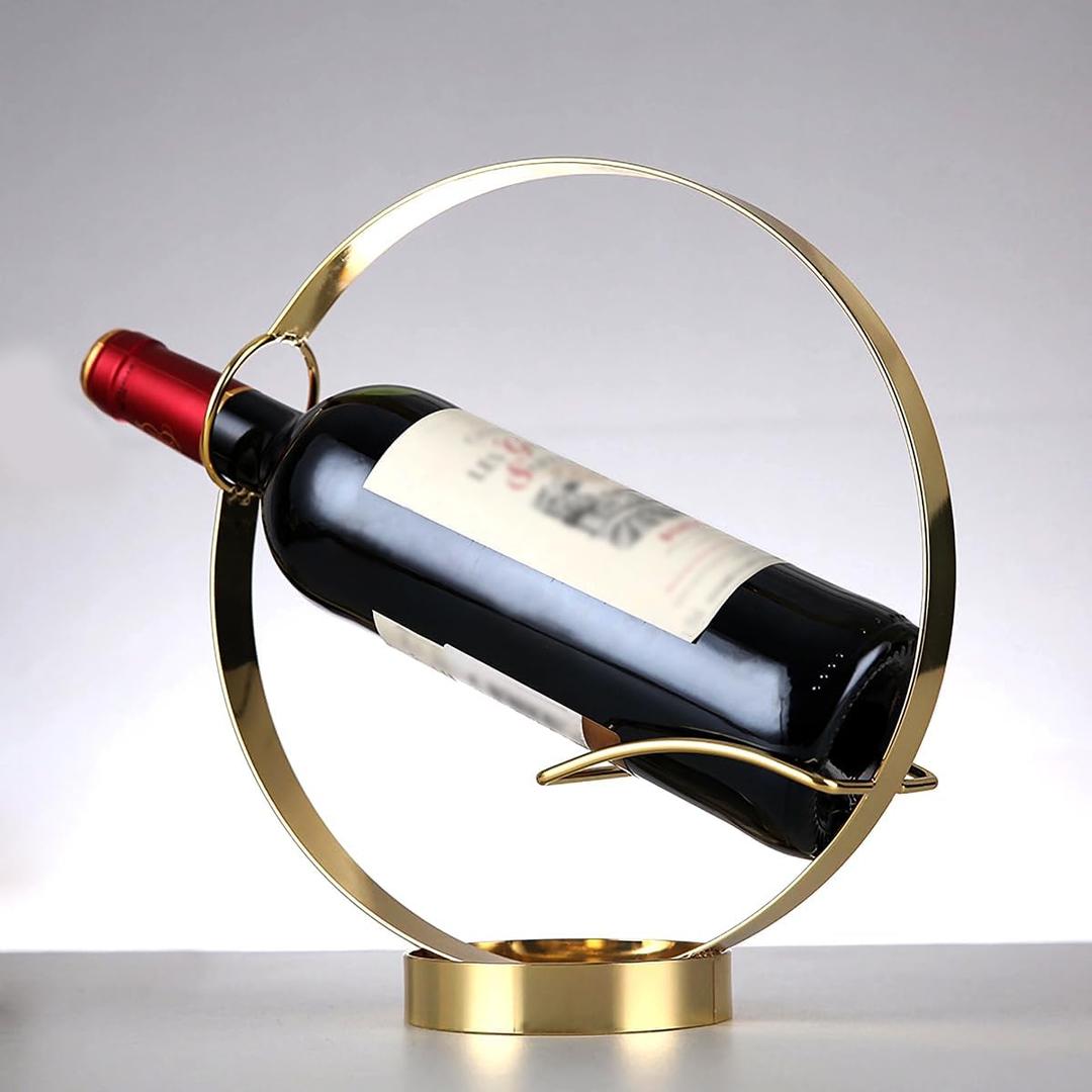 GeLive Gold Wine Bottle Holder Single Bottle Display Stand Freestanding Wine Rack Kitchen Table Decor Wine Shelf Countertop Artistic Home Crafts Decoration Coffee Bar Barware Accessory Wine Lover Gift