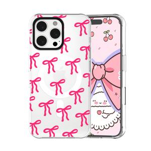 GUESNUY Aesthetic Phone Case Compatible with iPhone 16 Pro Max, Bow Case Compatible with MagSafe,Soft Clear TPU Anti-Slip Shockproof Bumper Protective Cover for Women Girly - Hot Pink
