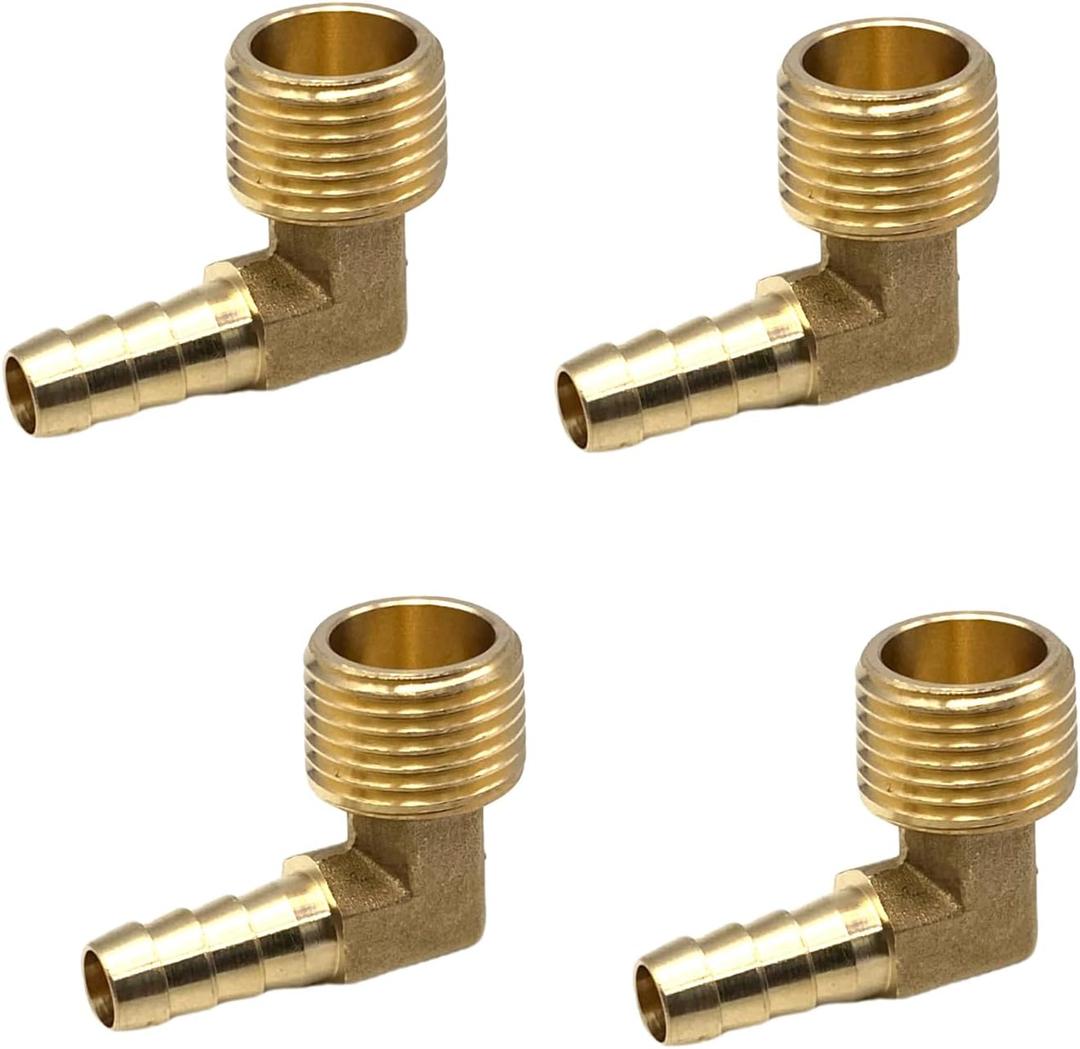 4 Pcs Brass 90 Degree Elbow, 3/8 Inch Hose Barb to 1/2 Inch NPT Male Barbed Elbow Fitting for Low-pressure,Fuel,Air and Non-potable Water Chilling Application
