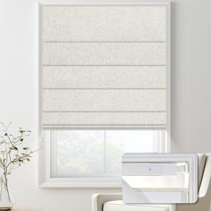 Doing-X No Drill Blackout Roman Shades for Indoor Windows,Cordless Roman Blinds,Linen No Tools Window Shades,Easy to Install Window Blinds for Home Bedroom,Blackout-Linen Beige 45" W x 48" H