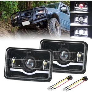 2PCS 4x6 inch LED Headlights DOT with Red Evil Eye Rectangular Replacement Headlight Compatible with Chevy S10 K5 K10 K2 C10 Silverado V10 Oldsmobile Cutlass Calais 1980-1991 Ciera 1982-1996