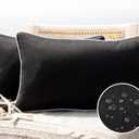 Phantoscope Pack of 2 Outdoor Waterproof Solid Throw Decorative Pillow Cover Decorative Square Outdoor Pillows Cushion Case Patio Pillows for Couch Tent Sunbrella, Black 12x20 inches 30x50 cm
