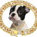 Gold Dog Chain Collar Diamond Cuban Link Dog Collar 13mm Wide Dog Necklace Metal Cat Chain Pet Crystal Collar Jewelry Accessories for Small Medium Large Dogs Cats(10inch)