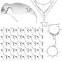 Y2k Accessories Set Included Star Y2k Silver Necklace Grunge Layered Necklace Y2K Sunglasses Star Hair Clip Y2k Silver Hair Clips Vintage Jewelry Set for Women