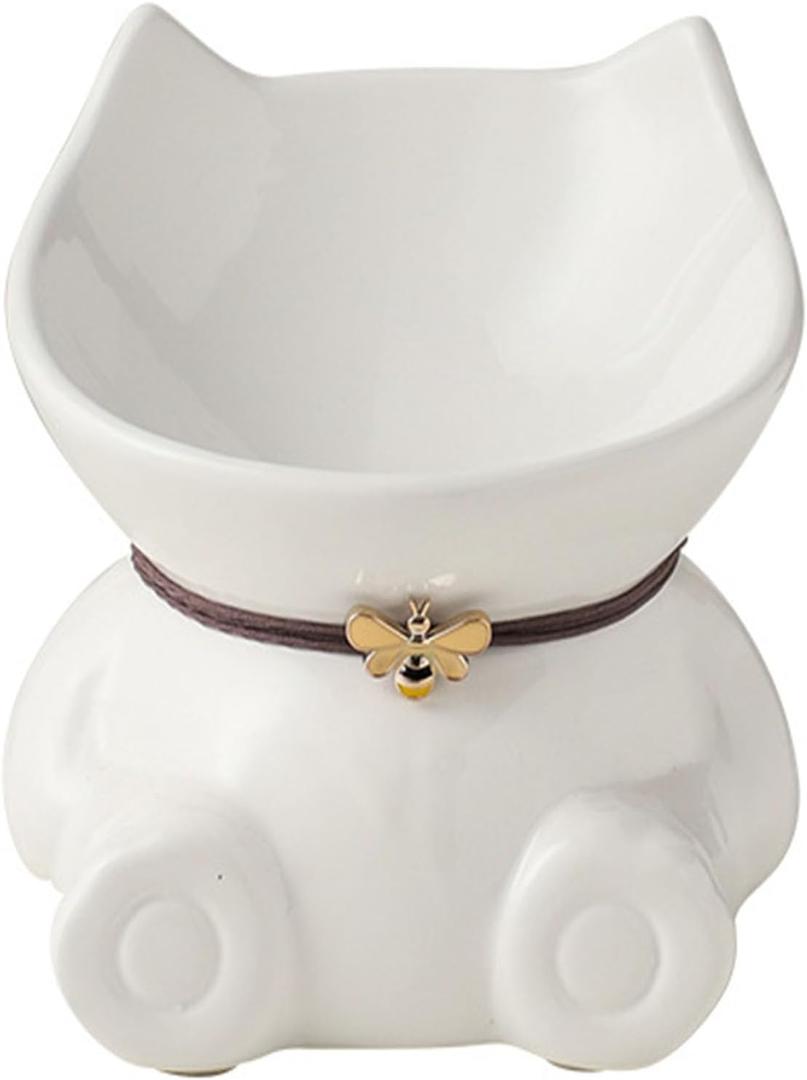 Disoza Ceramic Raised Cat Bowls for Indoor Cats 5.8 Inch White Cute Elevated Cat Food Bowls 15° Tilted Whisker Friendly Cat Water Bowl Dishwasher Safe Puppy Feeding Set Supplies Cat Dog Accessories