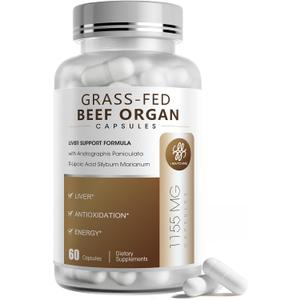iMATCHME Grass Fed Beef Organ Supplement with Beef Liver & Adrenals, R-Lipoic Acid for Liver Detox, Antioxidant, Energy & Overall Health, 60 Count (Pack of 1) | Easy to Swallow | for Women and Men