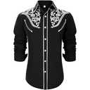 UpFind Western Shirts for Men Cowboy Shirts Long Sleeve Embroidered Country Shirt Slim Fit Button Down Shirt Casual Work, Size: XXXL
