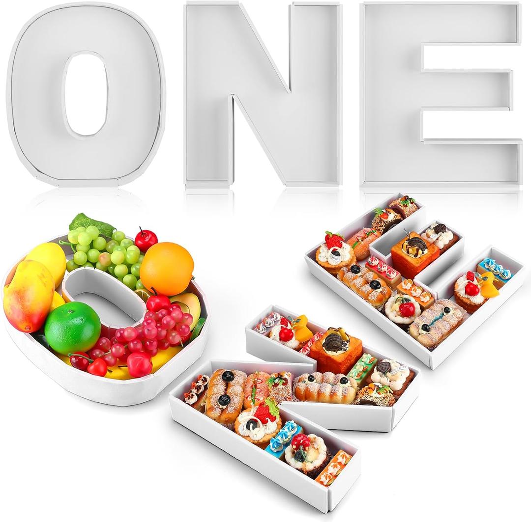 Rossesay 3 Pcs Large Charcuterie Letter Fillable Tray 12'' Charcuterie Board DIY Cardboard Letter Trays Box for Food Berry 1st Birthday 2nd Anniversary Baby Shower Party Dessert Table