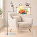 Needlepoint Stand, Adjustable Cross Stitch Floor Stand with Lighted Magnifier Stainless Steel Embroidery Stand with Side Clamp Crab, Rotating Frame Stand, Hoops & Scroll Rods up to 20"