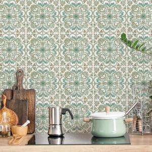 Vintage Retro Tile Stickers - 10 pcs 20cm/7.87inch Embossed Moroccan Pattern Peel & Stick Wall Tiles, 3D Textured PVC Waterproof Backsplash for Kitchen, Bathroom, Laundry Room Decor