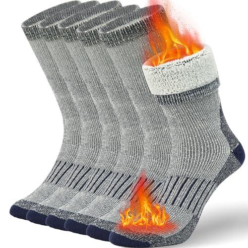 Buttons & Pleats Premium Merino Wool Hiking Socks Outdoor Trail Crew Socks Charcoal M/L 5 Pack