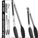 HOTEC Premium Stainless Steel Locking Kitchen Tongs with Silicon Tips, Set of 2-9" and 12"