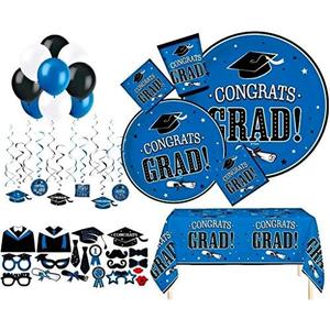 Serves 30 | Complete Party Pack | Congrats Grad Green Party Supplies | 9" Dinner Paper Plates | 7" Dessert Paper Plates | 9 oz Cups | 3 Ply Napkins Beverage and Lunch Napkins | 2 Table Cover | 20 Ph
