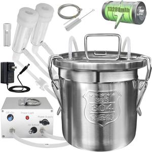 6L Goat Milking Machine, Rechargeable Battery Powered Speed Adjustable Pulsating Vacuum Pump, 304 Stainless Steel Milk Bucket with Auto Stop Check Valve Goat Milker Machine (Pro Model) (Battery Milker 6L, for Goat)