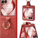 Caka Bling Case for Motorola Razr 2026/2025/2024 Case [NOT for Plus or Ultra], with Finger Ring Holder & Built-in Screen Protector, Slim Thin Sparkle Shiny Protective Phone Cover - Red