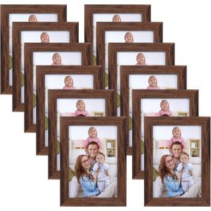 Giftgarden 4x6 Picture Frame Brown Set of 12, Multi Rustic Walnut Wood-Color 4 by 6 Photo Frames Bulk for Wall or Tabletop Display