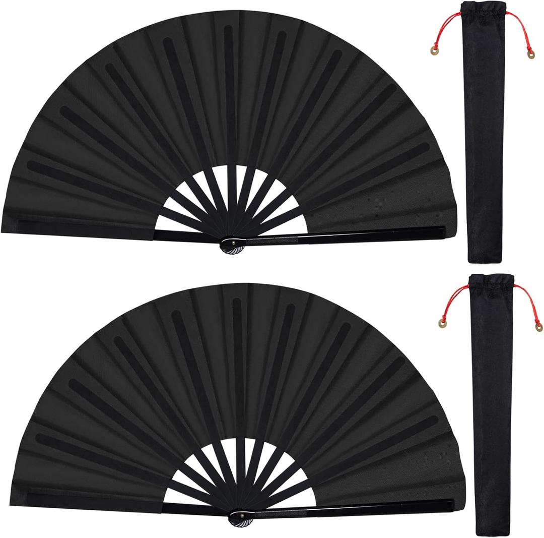 2 Packs Large Folding Hand Fan Handheld Folding Fans Chinese Tai Chi Nylon Cloth Chinese Kung Fu Fan with Holder Sleeve for Men and Women Performance Dance Decorations Festival (Black) 2 Packs Large Folding Hand Fan Handheld Folding Fans Chinese Tai Chi Nylon Cloth Chinese Kung Fu Fan with Holder Sleeve for Men and Women Performance Dance Decorations Festival (Black)