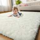 Amdrebio Ivory Rugs for Living Room Bedroom, 6x9 Soft Fluffy Area Rug for Kids Nursery, Furry Fuzzy Plush Shaggy Cream White Carpet for Classroom Playroom Home Decor, Cute Modern Thick Neutral Rug