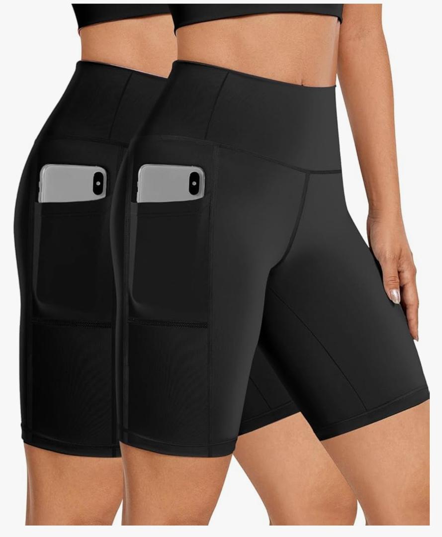 Buauty 2/3 Pack Biker Shorts Women Tummy Control with Pocket 8" High Waisted Yoga Running Workout Spandex Compression Shorts