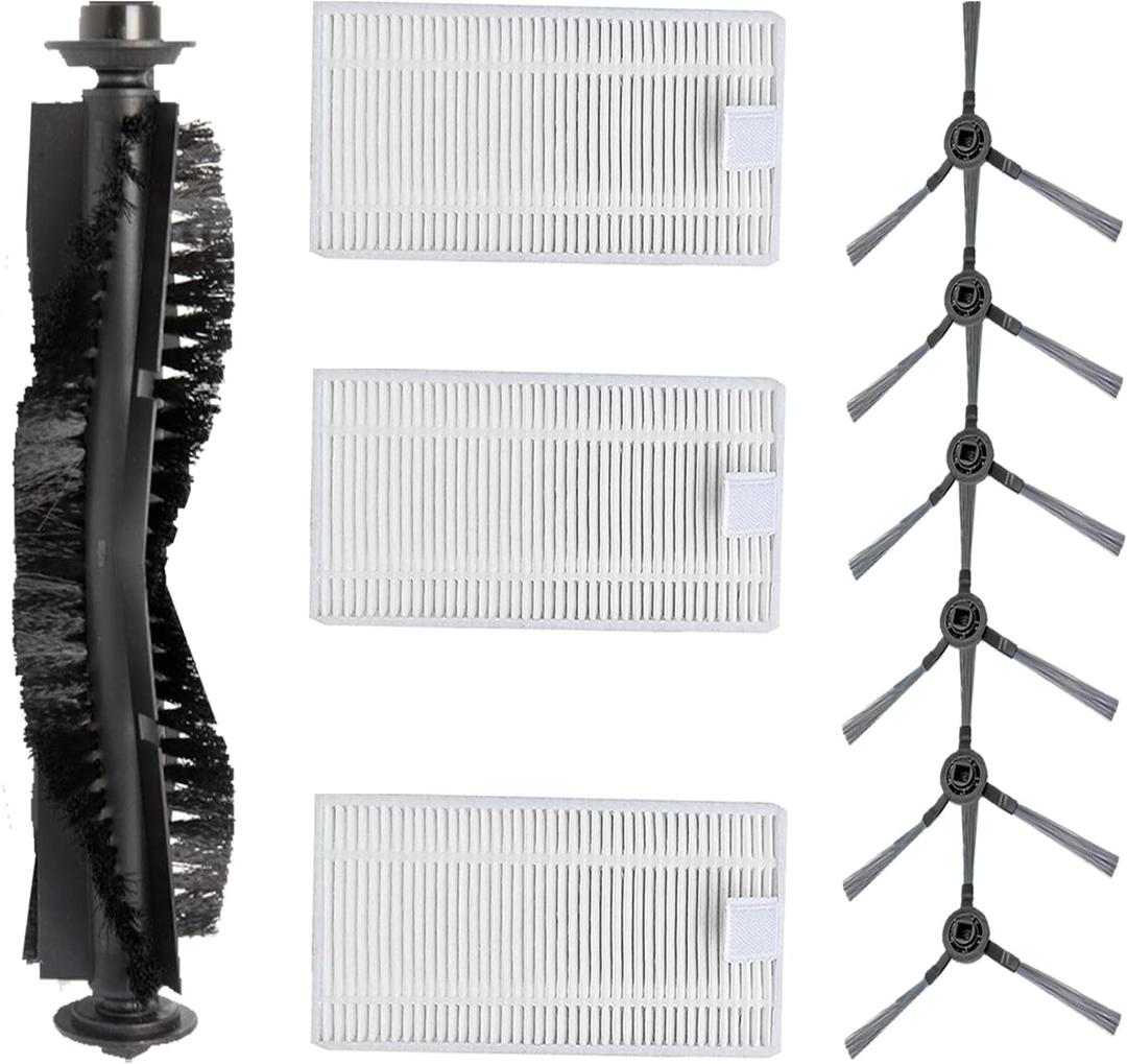 Replacement Part for iHome AutoVac Nova S1 Pro Robot Vacuum Accessories | Parts # iHRVS1PRO-3BLK, iHRVS1-3BLKS, iHRV9-BLKS | Include 1 Main Brush+6 Side Brushes+3 Filters