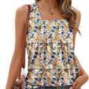 2 x Ladlop Summer Square Neck Tank Tops for Women Pleated Loose Fit Casual Sleeveless Tops Shirts Flowy (L)