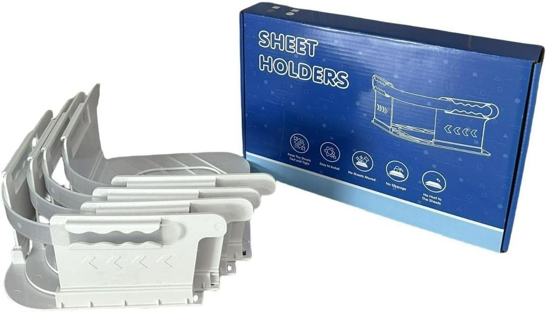 4 Pcs Set with Heavy-Duty Mattress Strap Fixed Bed Sheet Holder, Easy to Install,Can Prevent Bed Sheet Displacement,Bed Sheet Fixing Tool, for All mattresses (White (4 Pieces Per Set))