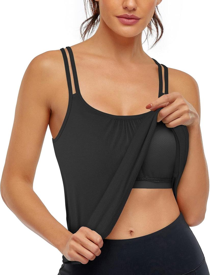 Hibelle Women's Workout Yoga Racerback Tank Tops with Built in Shelf Bra, L