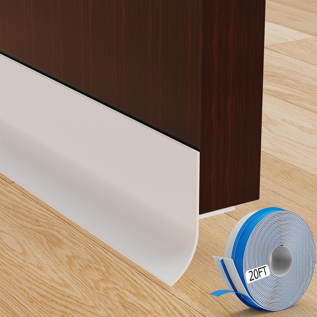 T-Shaped Silicone Door Weather Stripping for Side, 1.97 in x 20 Ft Door Draft Stopper Shower Seal Strip for Door Frame & Windows and Shower Sweep Gaps(White)