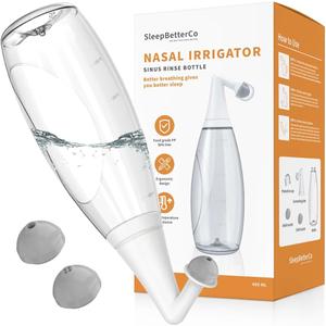 Nasal Irrigator, Sinus Rinse Bottle, BPA-Free, Ergonomic Design, 2 Tips for Adult/Kids, Reduces Snoring, Relieves congestion, Easy to use, Transparent Light-grey Pack of 2