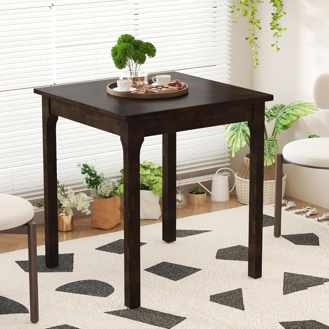 27.6 Square Dining Table - Small Kitchen Table with Solid Wood Legs, Mid Century Modern Desks for Small Spaces, Wooden Dining Room Tables for Kitchen, Living Room & Dining Room, Walnut Color