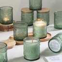 DARJEN 10 Pack Green Candle Jars for Making Candles- 7.5 OZ Empty Glass Candle Making Jars with Bamboo Lids and Labels, Candle Containers Candle Making Jars for DIY Gifts