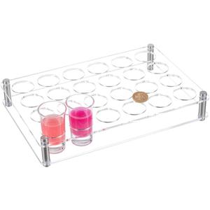 NBEADS 24 Shot Glass Tray Holder, Clear Bar Acrylic Shot Glasses Holders Wine Cup Serving Tray Cups Organizer Shot Glass Display for Party Bar Club, Hole: 1.7 Inch