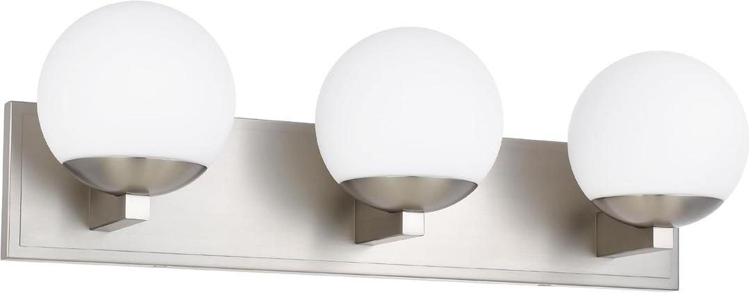 Ntsunxeko Bathroom Vanity Light Fixtures, 3-Light Globe Bathroom Lighting Fixtures Over Mirror, Modern Wall Lights for Living Room, Long Backplate, Standard E26 Base, Brushed Nickel