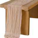Ling's Moment 10Ft x 35" Wide Warm Sand Gauze Semi-Sheer Table Runner Cheesecloth Tablecloth for Wedding Party Bridal Shower Boho Table Decor