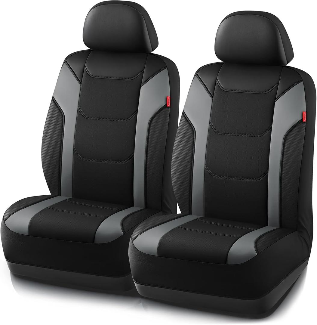 Rubbermaid Leather Car Seat Cover Universal Front Seat Cover, Airbag Compatible, Easy to Install, Water-Resistant and Durable Automotive Seat Cover for Cars, Trucks, SUVs, Vans Gray