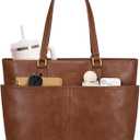 LOVEVOOK Work Tote Bags for Women, Vintage Leather 15.6 Inch Laptop Bag with Large Cup Holder, Teacher Nurse Medical Professional Computer Bag, Office Briefcase Handbag Gift