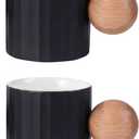 2 x Ceramic Espresso Cups Set of 2, 2 oz Mini Espresso Cups, Round Wooden Handle Stripes Demitasse Cups for Tea or Coffee (2, Black)