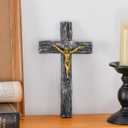 NCPLYGOU Crucifix Wall Cross, Catholic Cross for Wall with Metal Hook, Layered Wood Like Resin Crosses Wall Decor for Church Office Home Baptism, Jesus Wall Art Christian Gifts