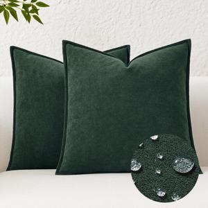Kevin Textile Decorative Pillow Covers Dark Green 24x24 Inch Pack of 2 Soft Boucle Textured Waterproof Euro Pillowcases Accent Pillows for Couch Sofa Chair Bed Home Decor Indoor Outdoor