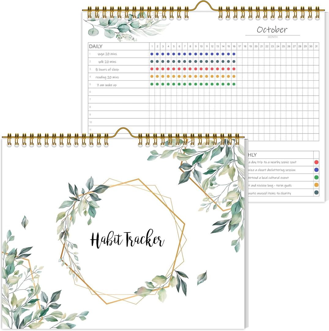 Habit Tracker Calendar12 Monthly Habit Tracker Journal with Spiral Binding,Undated Weekly Monthly Planner to Boost Productivity&Self Improvement, 8"x10"Green
