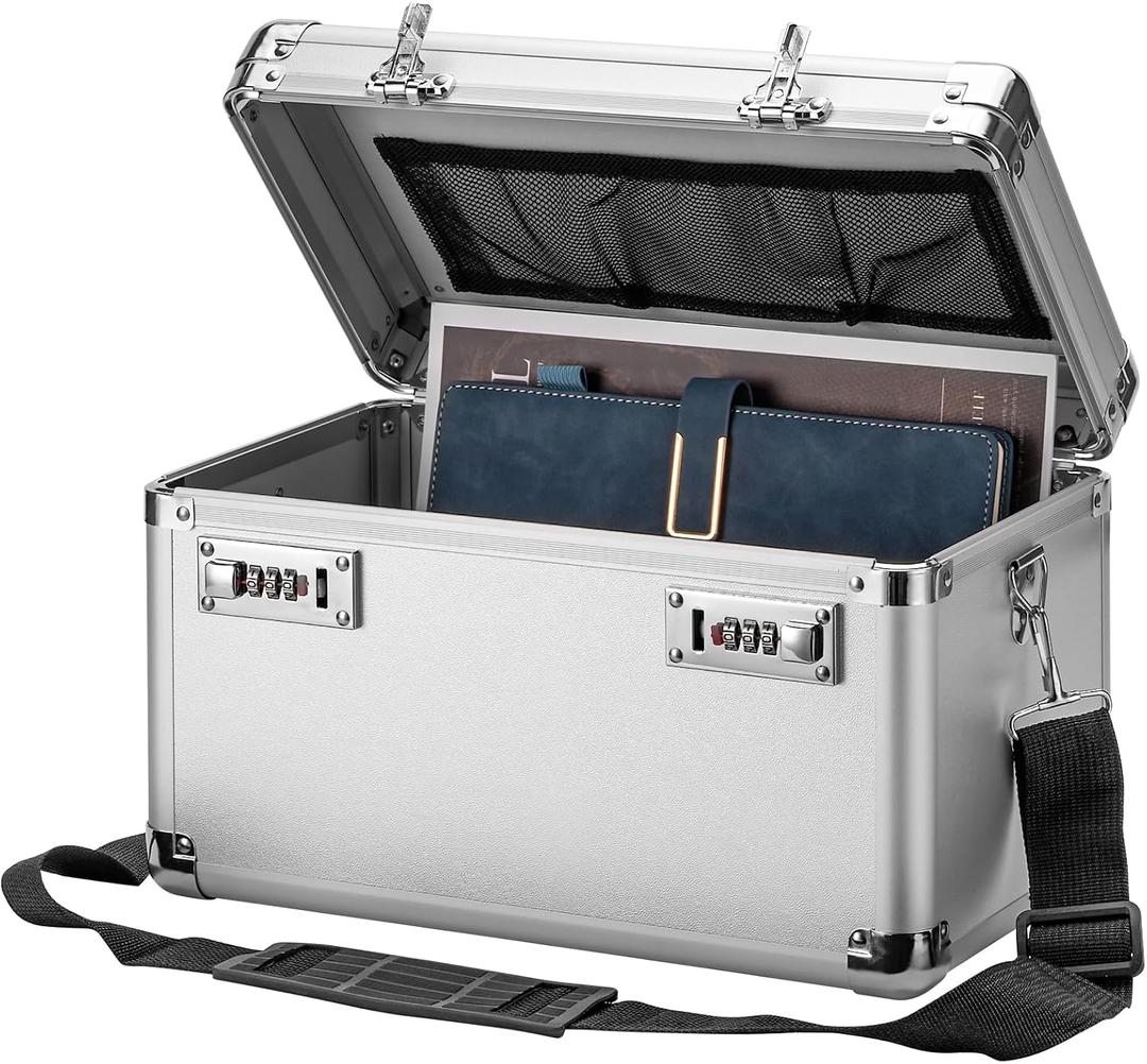 LOCKCURX Large Lock Box - Security Combination Lock Box, Locking Storage Case for Personal Items and Medicine, Childproof Lockable Lockbox for Home/Office/School, 15.1x9.4x8.7 Inch, Silver